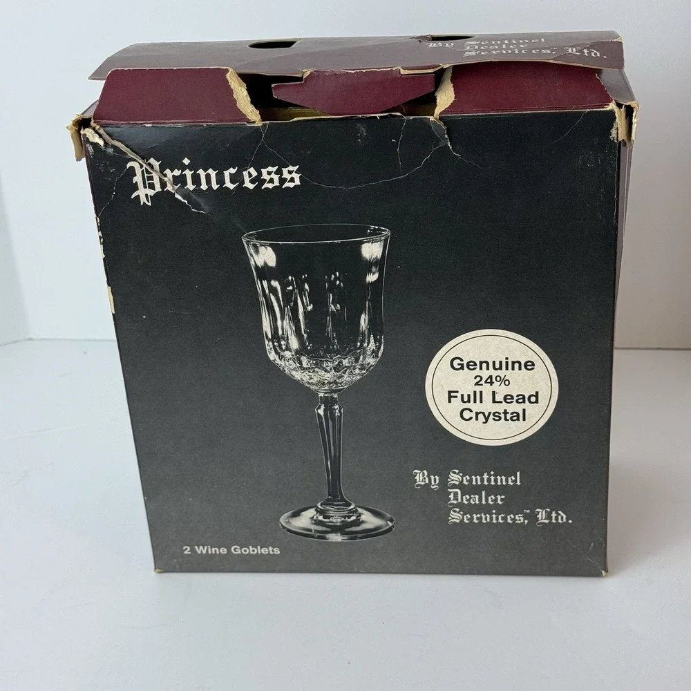 VINTAGE Set Of 2 PRINCESS WINE GOBLETS 24% LEAD CRYSTAL‎ IN ORIGINAL BOX UNUSED